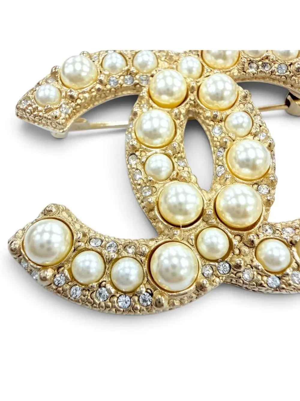 Chanel Cc Logo Brooch Gold-Tone Metal #343250C12B